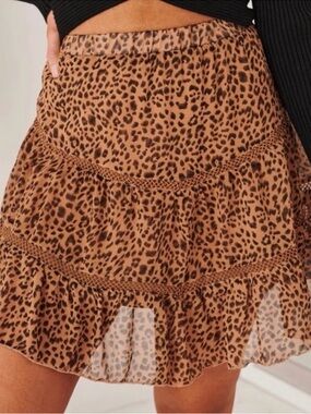 NanaMacs Leopard Print Ruffle Mini Skirt - Brown/Black